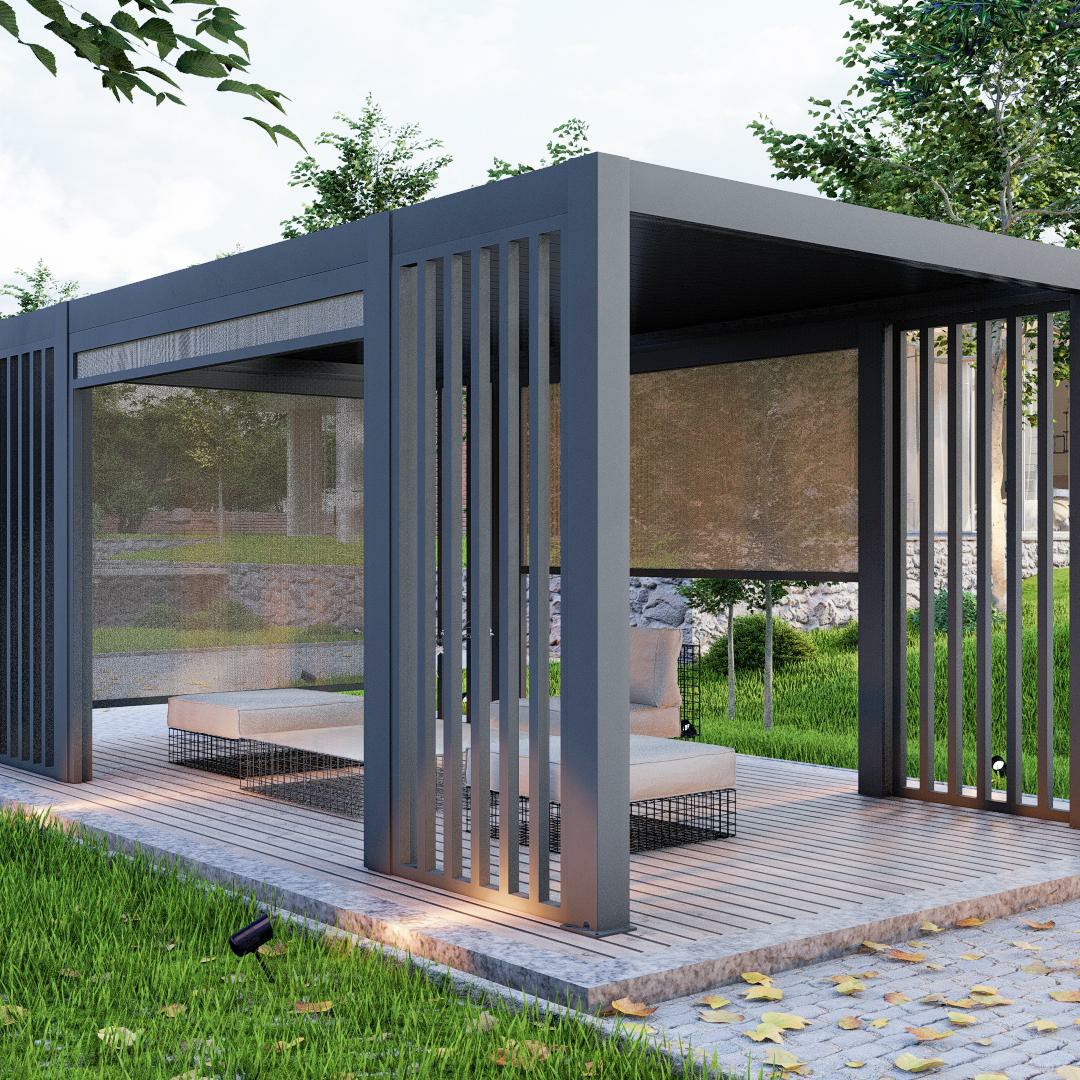 Outdoor Furniture Gazebo - 屋外電動格納式アルミ合金製調整可能バイオクライマティック簡単組み立て耐風性モダンガーデンガゼボ＆パビリオン