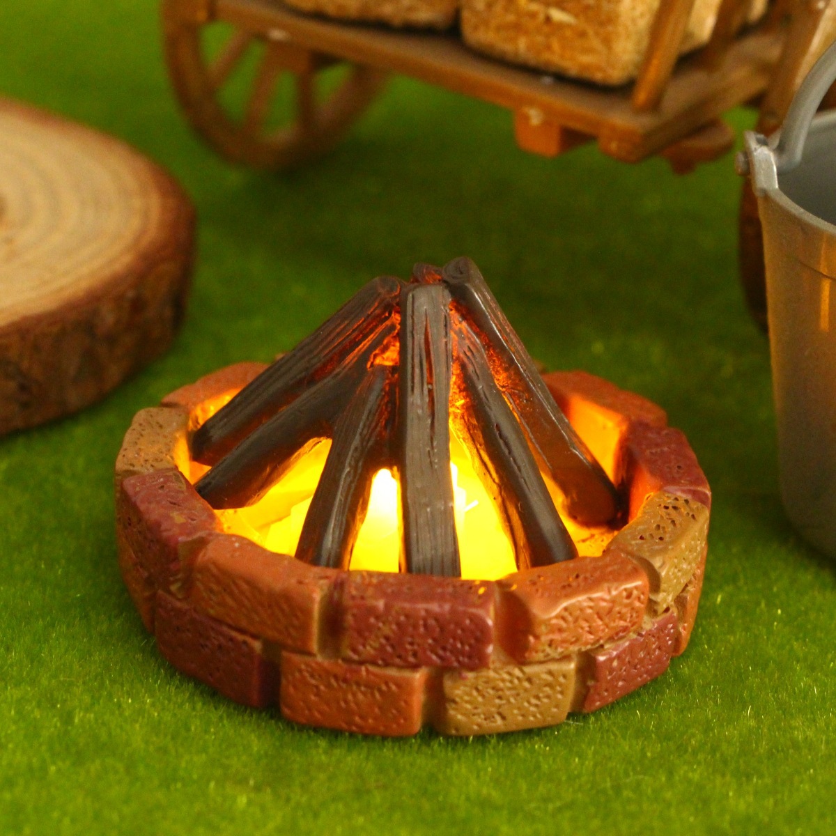 Outdoor Furniture Resin - ドールハウスミニ照明付き暖炉キャンプファイヤーミニチュア屋外ホリデーシーン家具モデル装飾デスクトップ装飾