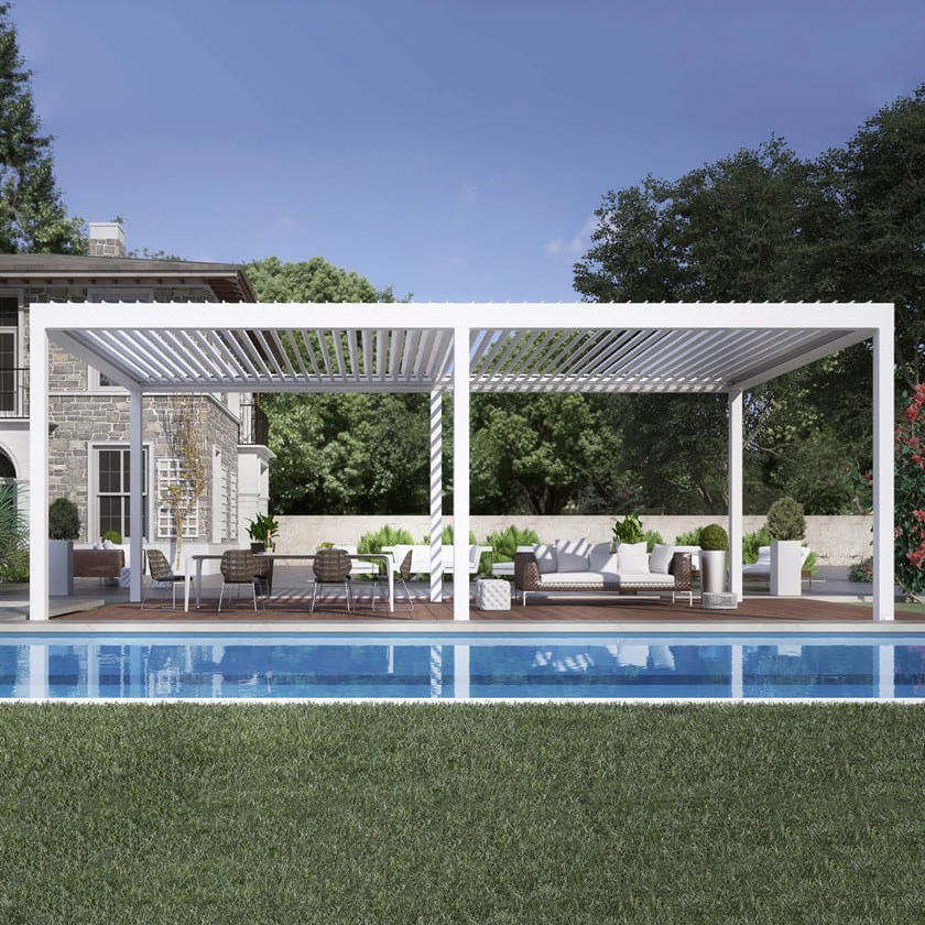 Outdoor Furniture Gazebo - 陽極酸化処理済みプール用アルミ合金製パビリオン、日よけ・雨よけ屋外パーゴラ（LEDライト付きパーティーガゼボ）