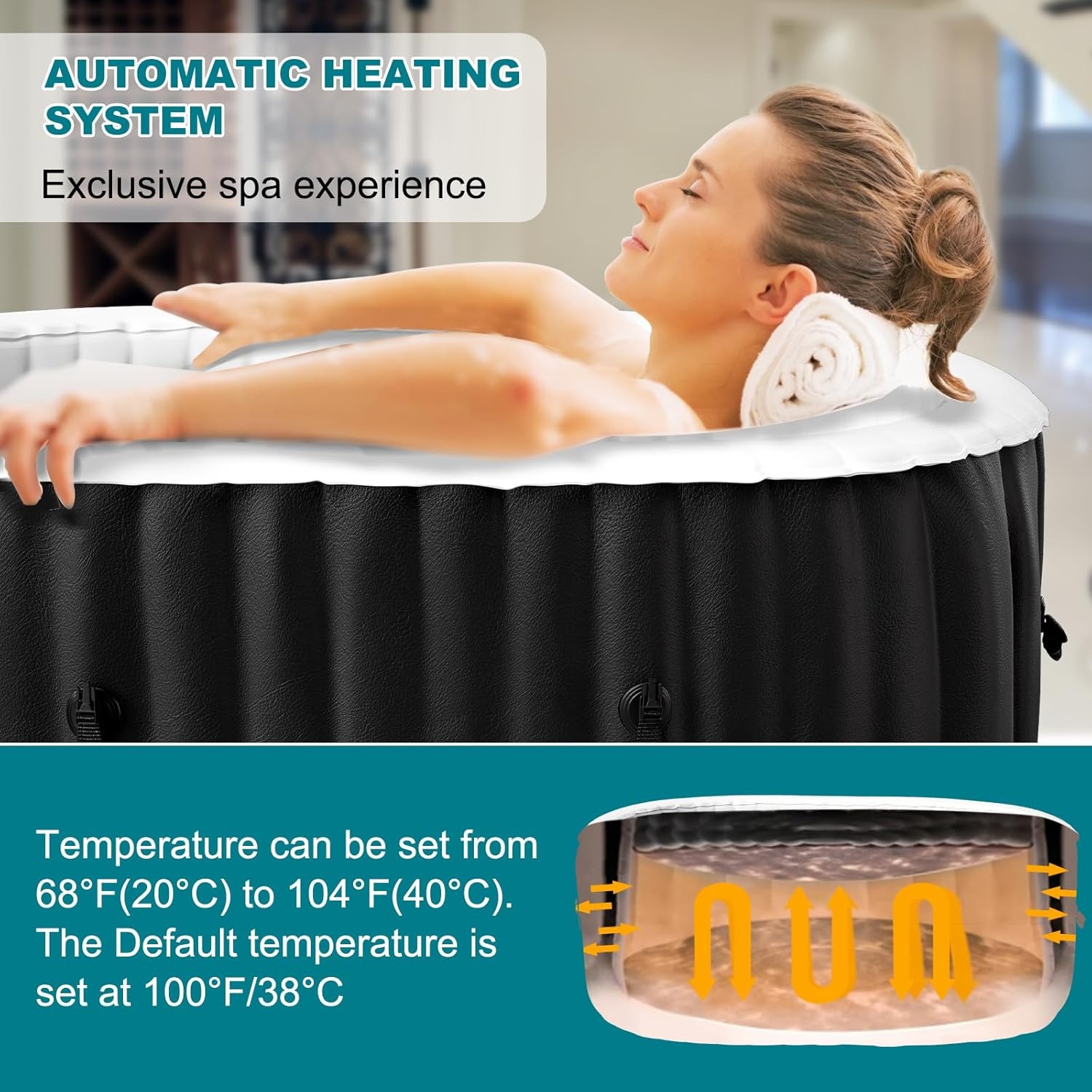 Inflatable Hot Tub - 75×47×25インチの楕円形インフレータブルホットタブ、1～2人用ポータブル屋外スパ浴槽（サイドテーブル付き）、カスタマイズ可能