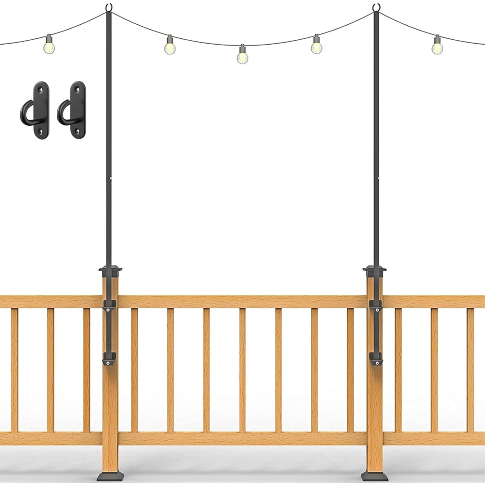 Outdoor Furniture Set - 2パックのストリングライトポール - ステンレススチール製6.5フィートデッキライトポール、屋外照明用ウォールフック2個付き、ストリングライト、ステンレススチール製