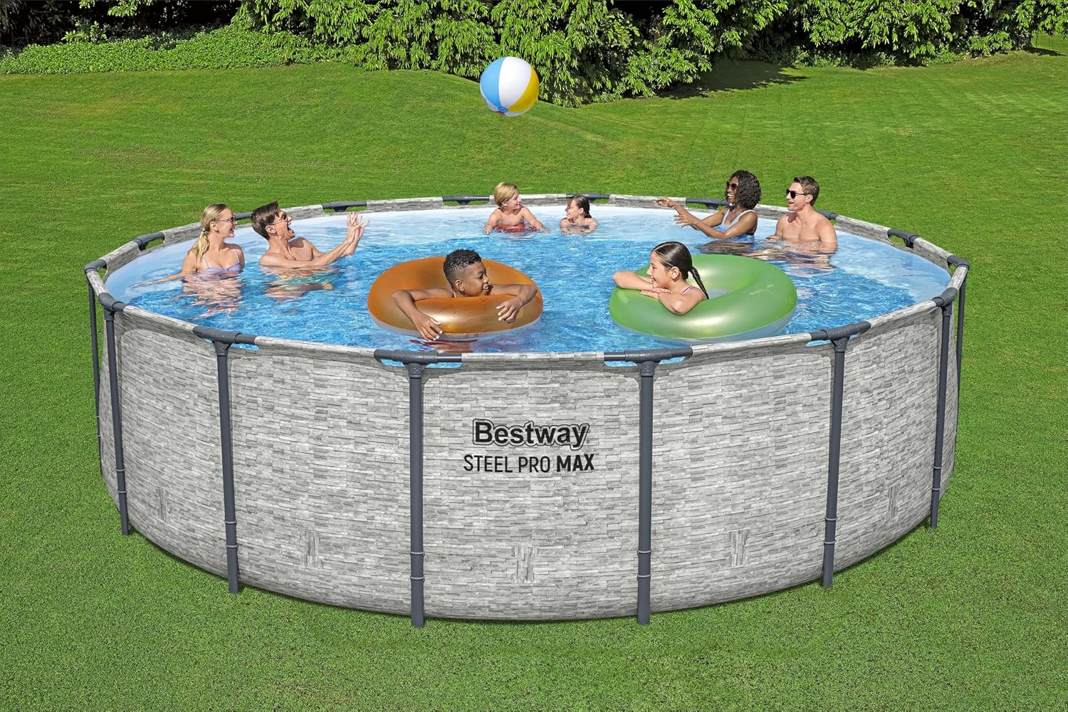Inflatable Hot Tub - スチールプロマックス地上設置型プールセット（16フィート×48インチ） | 丸型屋外裏庭ファミリープール、リアルな石造り、カスタム仕様