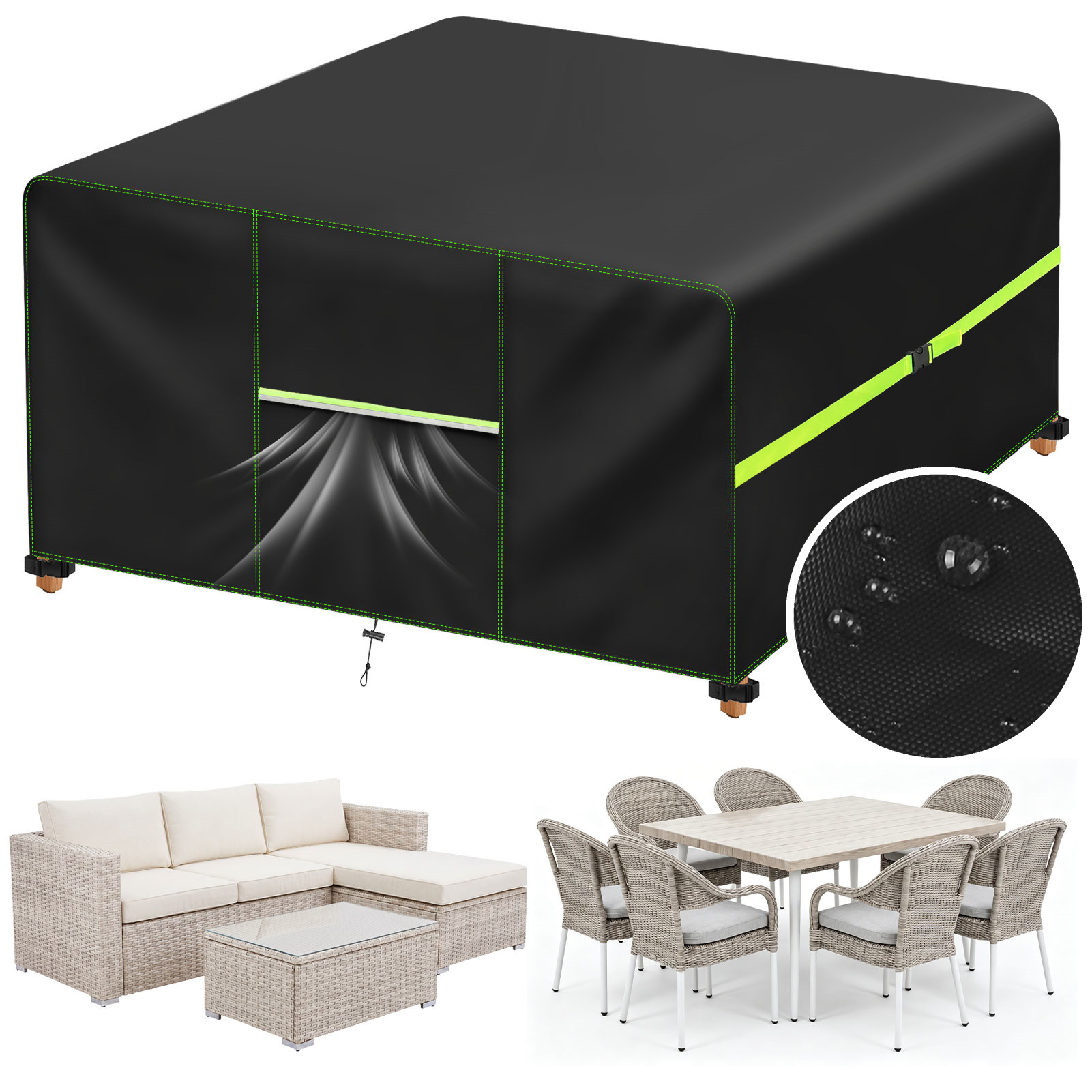 Outdoor Furniture Varnish - ガーデン家具カバー エアベント付き 防水パティオ籐ソファテーブルチェアセットカバー 210D オックスフォード防風 125/180/200/242cm