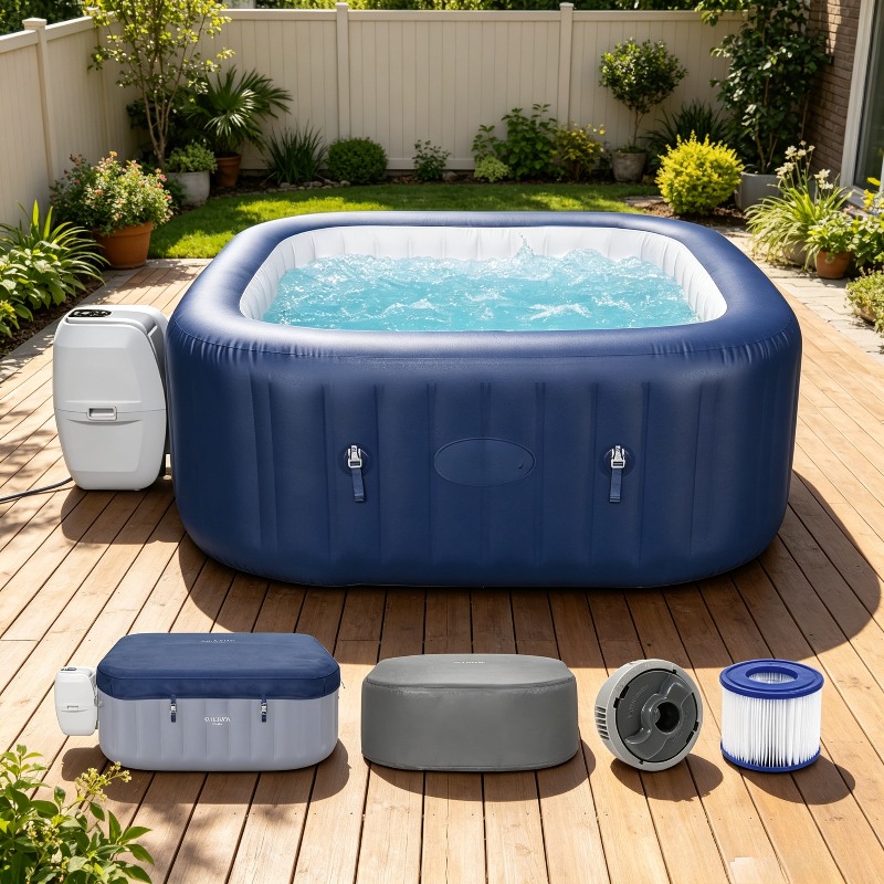 Inflatable Hot Tub - サルスパ エアジェット 4～6人用 インフレータブルホットタブ スクエア型 ポータブル屋外スパ