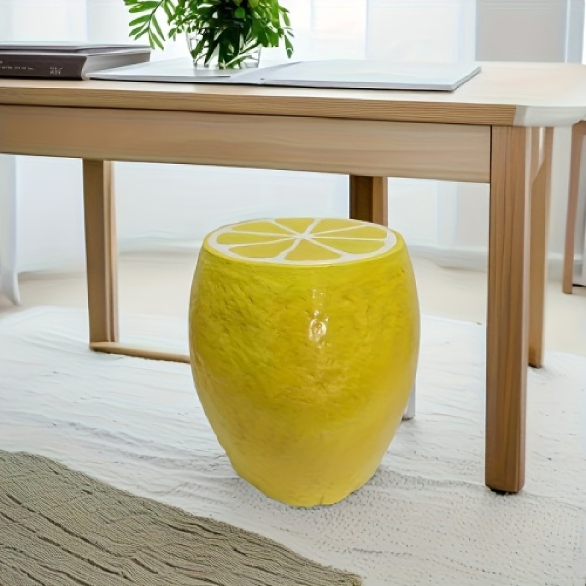 Outdoor Furniture Resin - イエローレモンフルーツスツール、14インチ特大樹脂製スツール、サイドテーブル、家の装飾用プラントスタンド、庭の屋内屋外装飾、多目的の革新的なガーデン家具