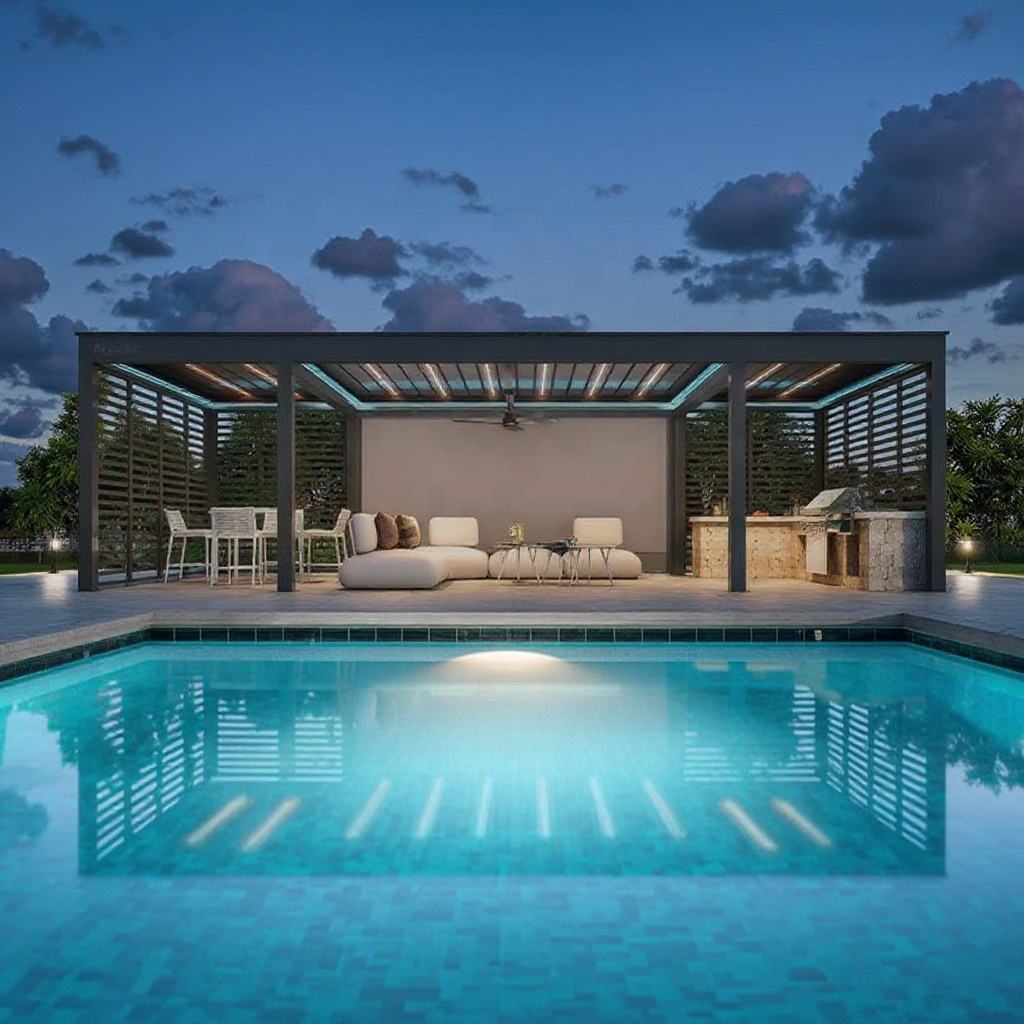Outdoor Furniture Gazebo - 様々なサイズのアルミ合金製長方形パーゴラ、レクリエーション用プール、防錆パビリオン、屋外雨よけガゼボ