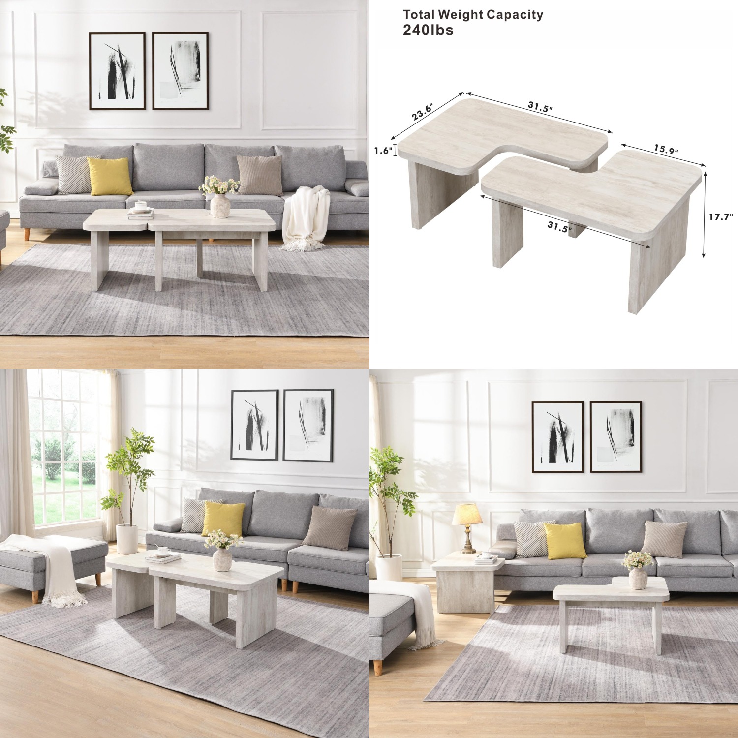 Outdoor Furniture L Shape - 長方形の取り外し可能な木製コーヒーテーブル L字型 ファームハウス ダイニングルーム ガーデン用 47x24