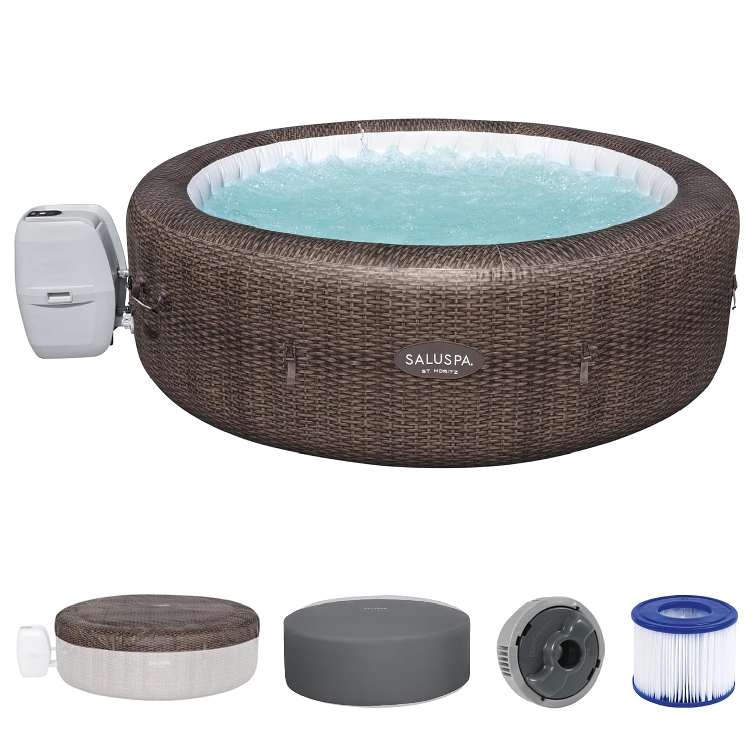 Inflatable Hot Tub - サルスパ セントモリッツ 5～7人用 インフレータブルホットタブ、丸型省エネポータブル屋外スパ（180エアジェット、85インチ、カスタム）