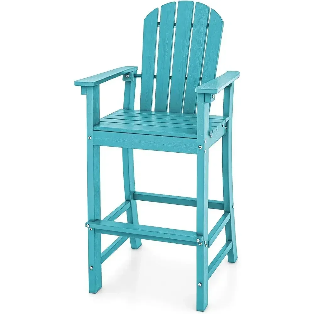 Outdoor Furniture Resin - ハイバック屋外バルコニーチェア、耐候性HDPE樹脂バースツール、耐荷重360ポンドのプールパティオ家具（ターコイズ）