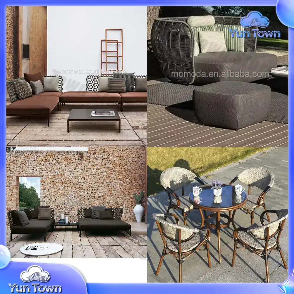 Outdoor Furniture Italy - 新しいイタリアデザインのユニークな黒色の金属とコードロープを使用したガーデン屋外カジュアルソファ家具、プールサイドプラットフォームコーナーセット