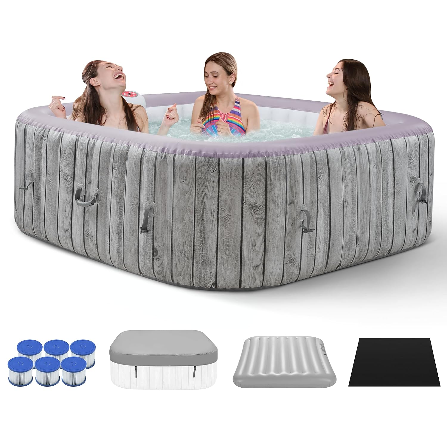 Inflatable Hot Tub - インフレータブルスクエアホットタブスパセット、屋外バブルマッサージポータブルホットタブ、4～6人用130カスタムブローアップホットタブ
