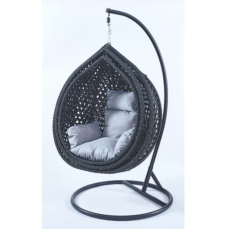 Outdoor Furniture India - 折りたたみ式2人掛け防水カバー付き屋外家具、ネイビーブルー、インド製固定式ウィッカーハンギングエッグチェア（黒）