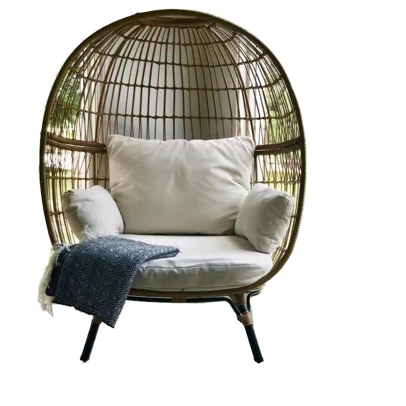 Outdoor Furniture Quality - 高品質屋外用籐製卵型チェア（クッション付き）テラス用ビーチラウンジャー