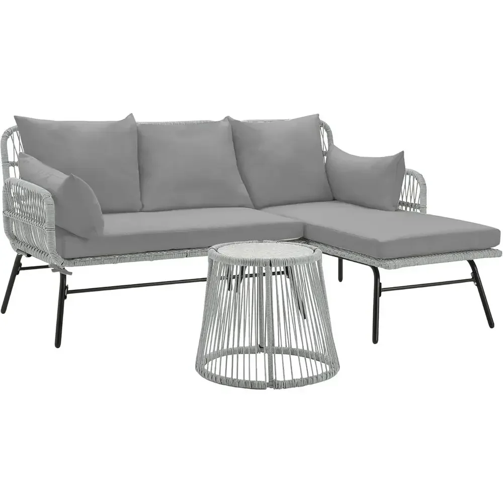 グレーのL字型セクショナルパティオ家具セット（クッションとガ - Outdoor Furniture L Shape のレビューと価格