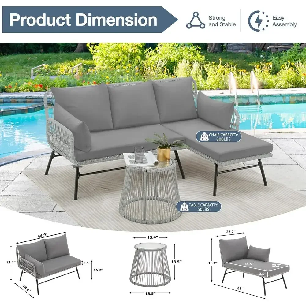 グレーのL字型セクショナルパティオ家具セット（クッションとガ - Outdoor Furniture L Shape のレビューと価格