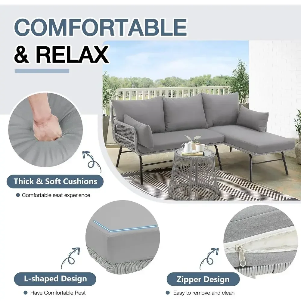 グレーのL字型セクショナルパティオ家具セット（クッションとガ - Outdoor Furniture L Shape のレビューと価格