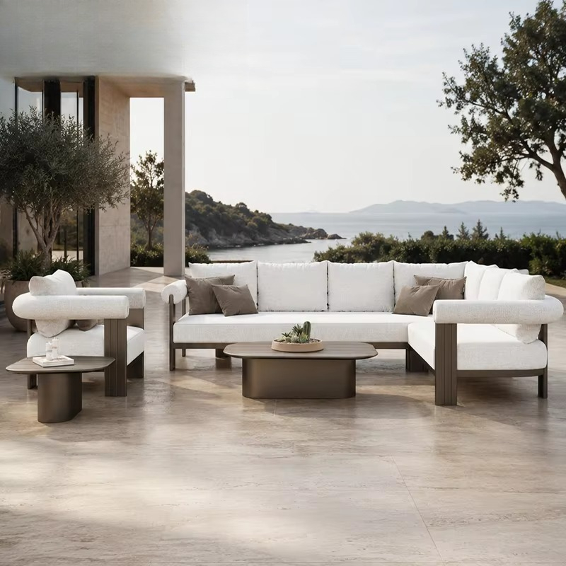 # 高級ヴィラソファセット モダンアルミ製L字型 アウトドア - Outdoor Furniture L Shape のレビューと価格