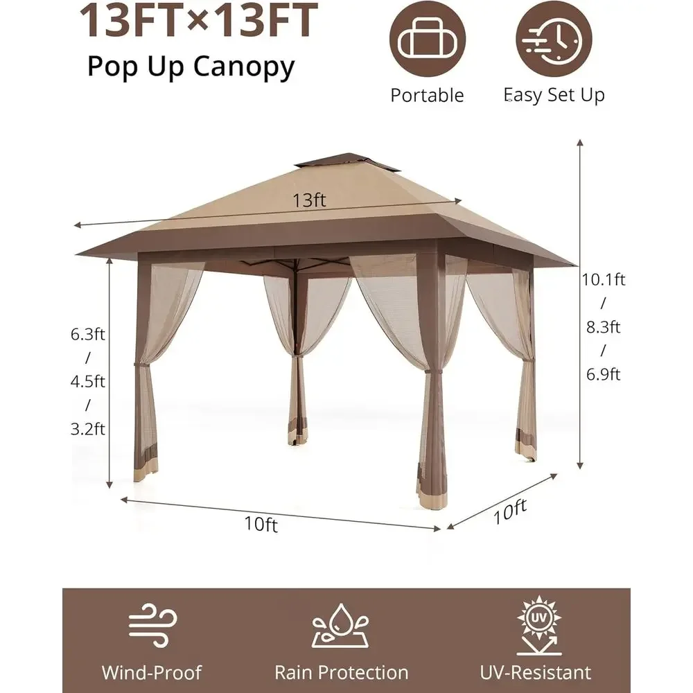 13x13フィートの屋外用ガゼボ、メッシュカバー付き、高さ調 - Outdoor Furniture Gazebo のレビューと価格