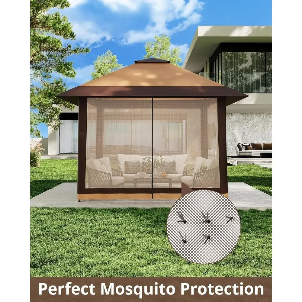 13x13フィートの屋外用ガゼボ、メッシュカバー付き、高さ調 - Outdoor Furniture Gazebo のレビューと価格