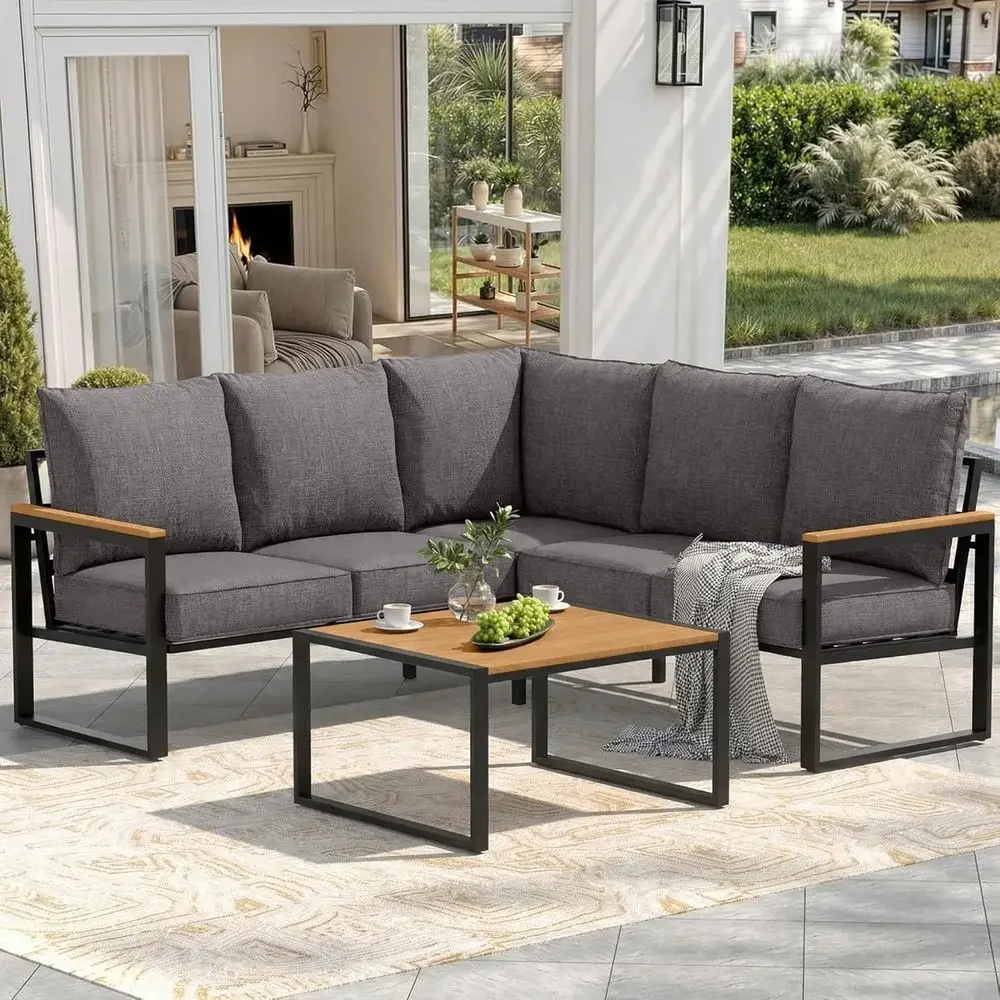 6ピース屋外用セクショナルソファセット、サイドテーブル付き、 - Outdoor Furniture L Shape のレビューと価格