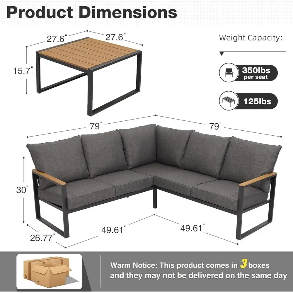 6ピース屋外用セクショナルソファセット、サイドテーブル付き、 - Outdoor Furniture L Shape のレビューと価格