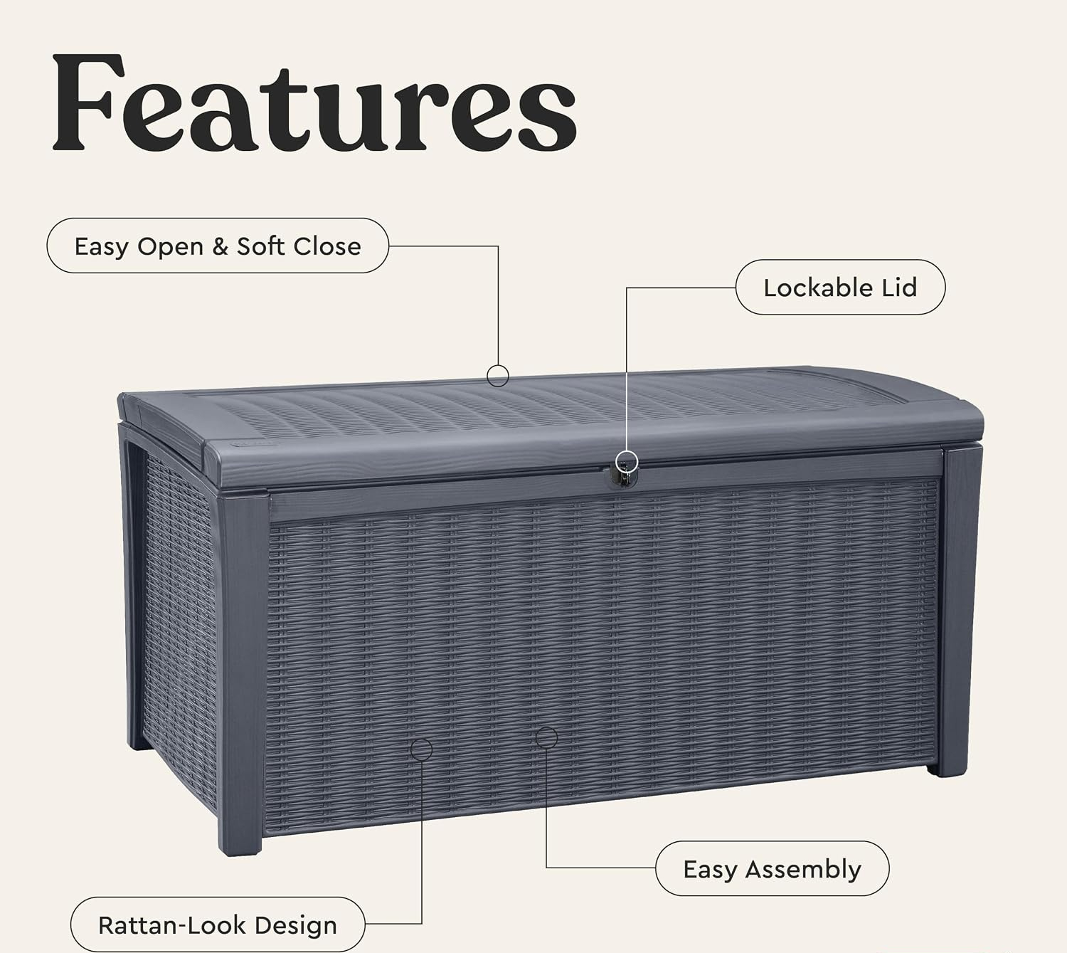 110ガロン屋外収納デッキボックス、ロック付き防水樹脂製コン - Outdoor Furniture Resin のレビューと価格