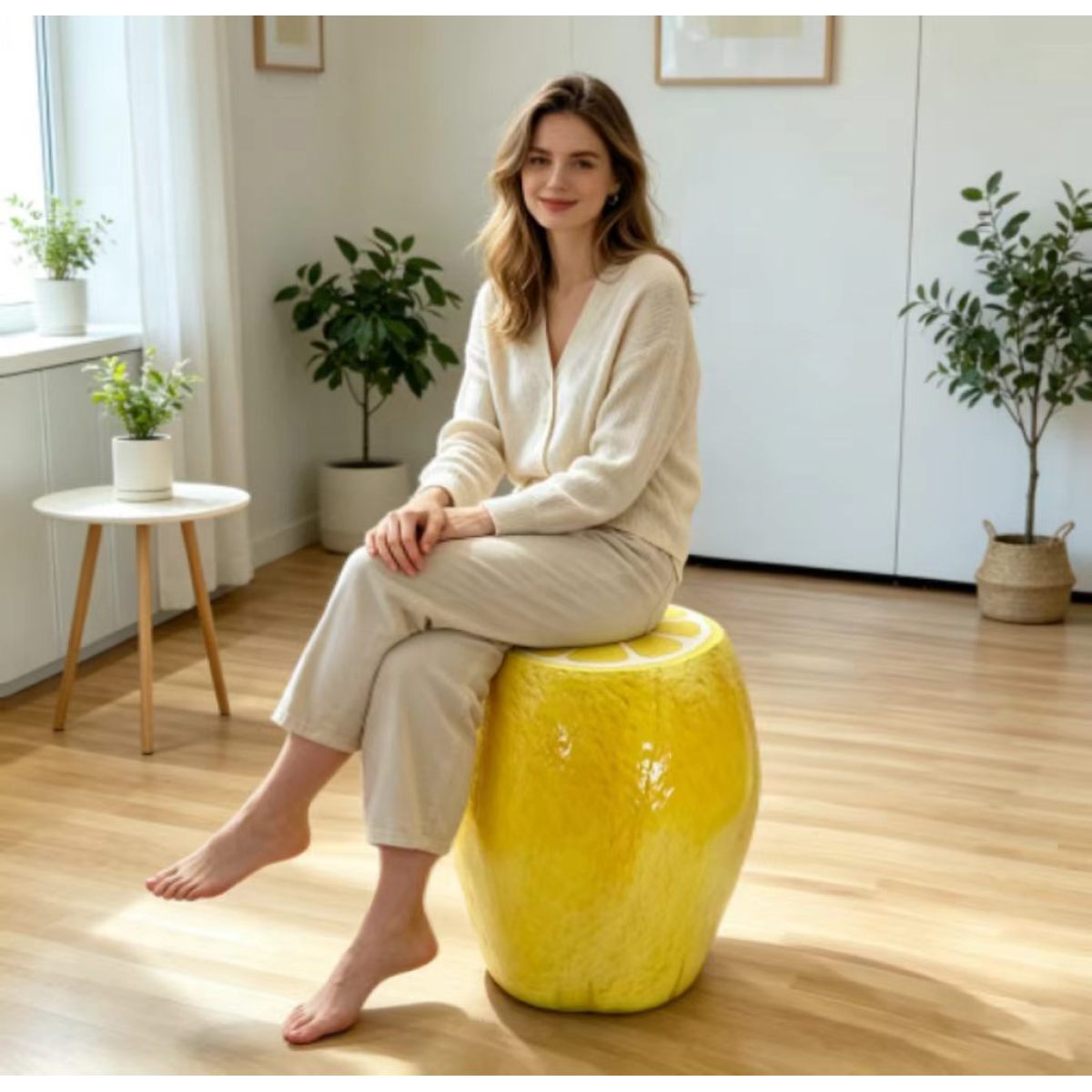 イエローレモンフルーツスツール、14インチ特大樹脂製スツール - Outdoor Furniture Resin のレビューと価格