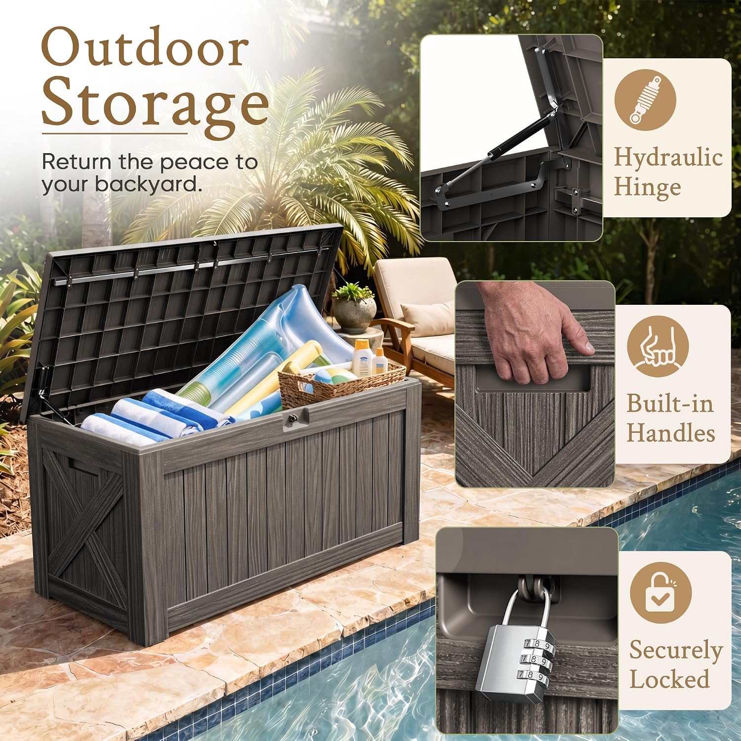 120ガロン大型デッキボックス屋外収納キャビネット 防水樹脂 - Outdoor Furniture Resin のレビューと価格