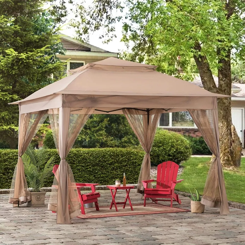 モダンな11x11フィートのポップアップ式インスタントガゼボ - Outdoor Furniture Gazebo のレビューと価格