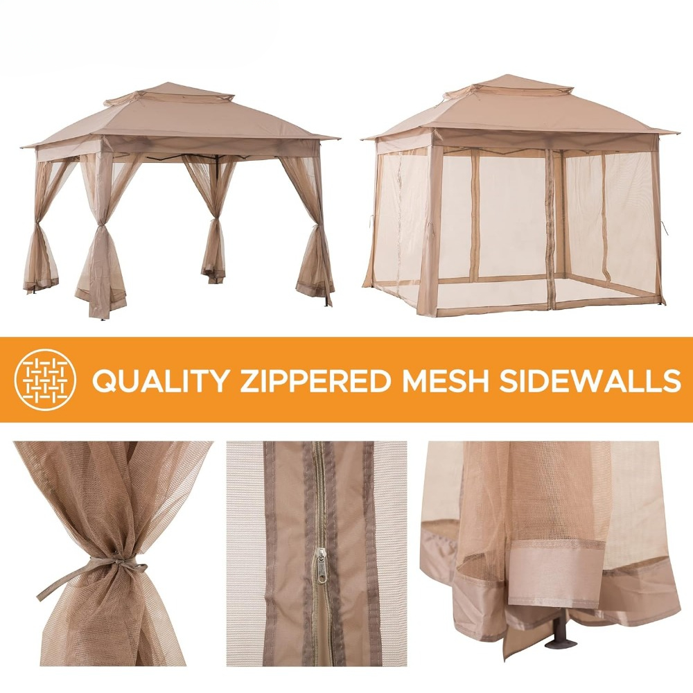モダンな11x11フィートのポップアップ式インスタントガゼボ - Outdoor Furniture Gazebo のレビューと価格