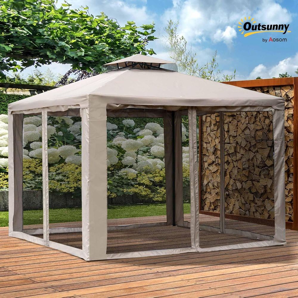 9.6フィート x 9.6フィートのパティオガゼボ、2層屋根 - Outdoor Furniture Gazebo のレビューと価格