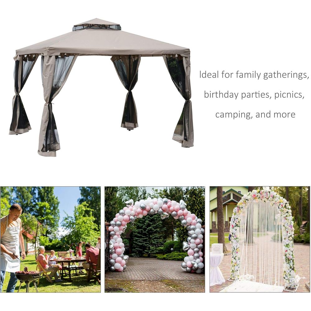 9.6フィート x 9.6フィートのパティオガゼボ、2層屋根 - Outdoor Furniture Gazebo のレビューと価格
