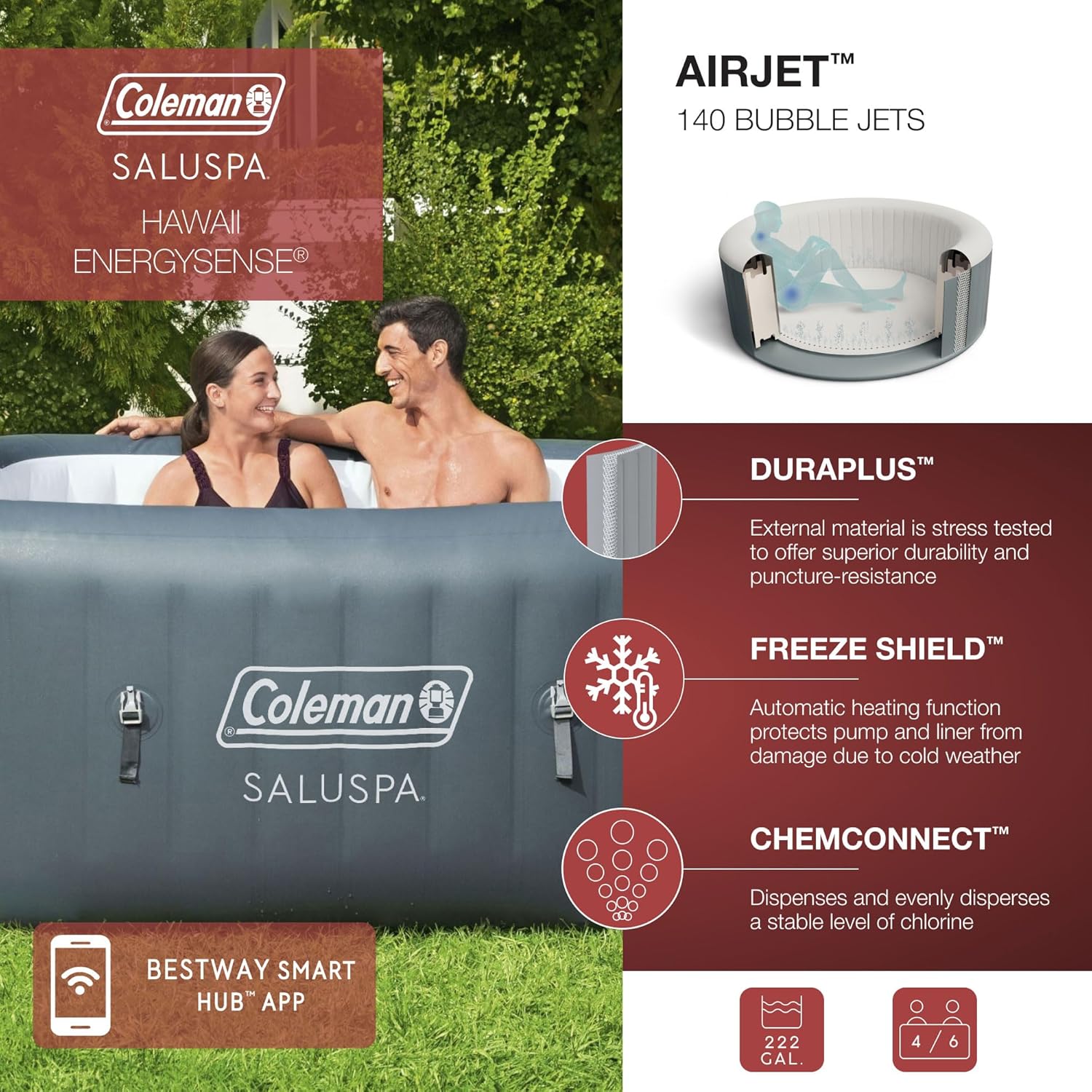 ハワイエアジェット大型スクエア4～6人用インフレータブルホッ - Inflatable Hot Tub のレビューと価格