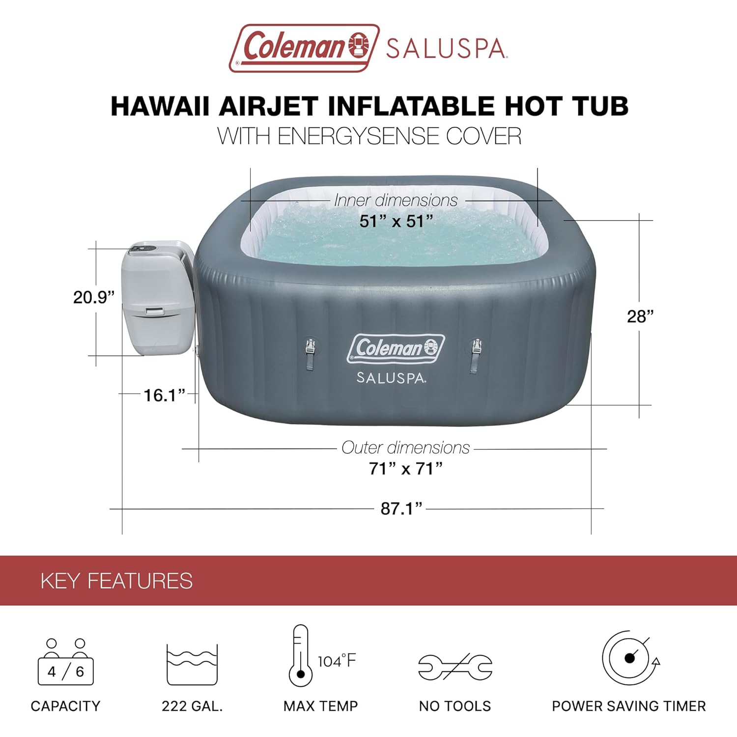 ハワイエアジェット大型スクエア4～6人用インフレータブルホッ - Inflatable Hot Tub のレビューと価格