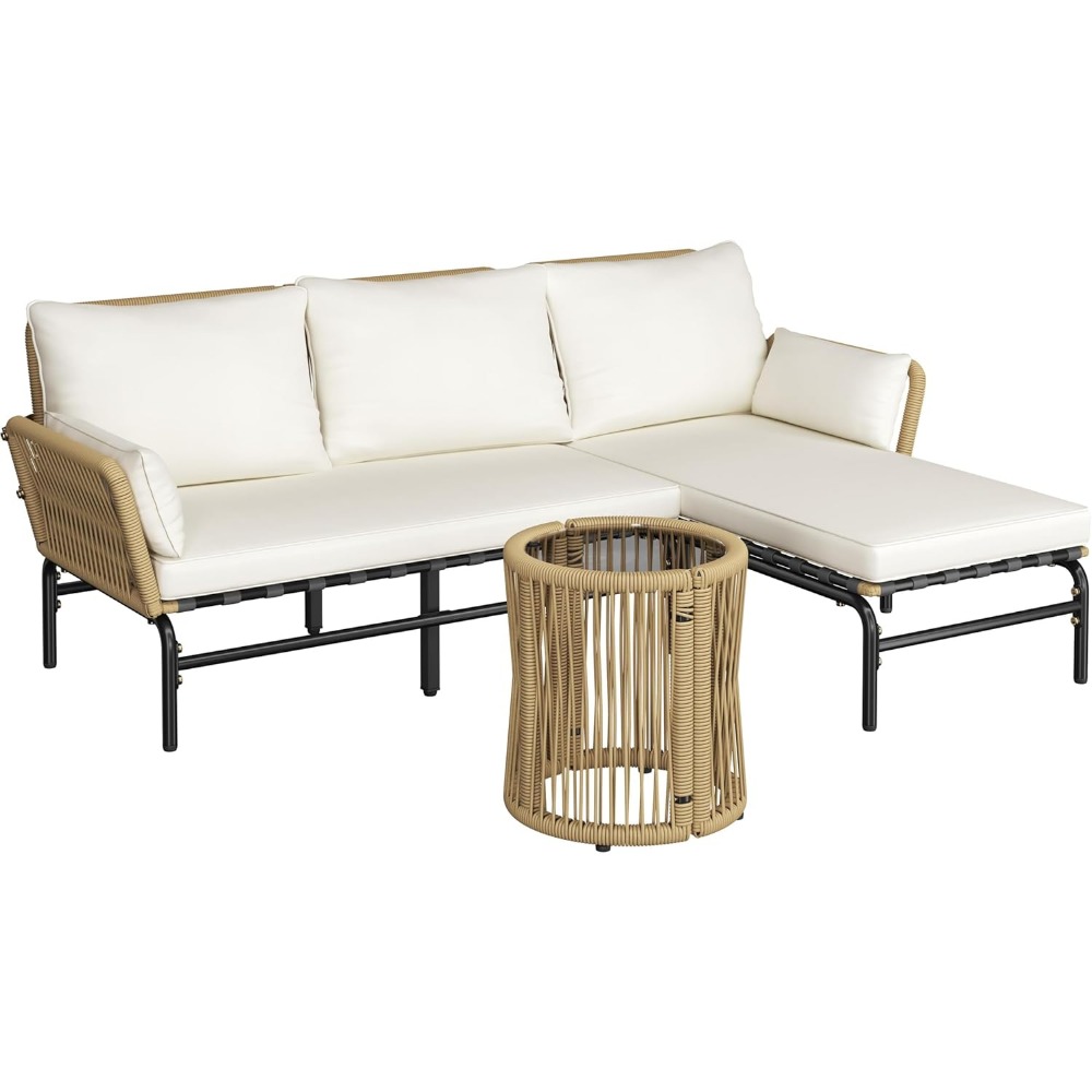 3ピースL字型屋外パティオ家具セット、取り外し可能なラウンジ - Outdoor Furniture L Shape のレビューと価格