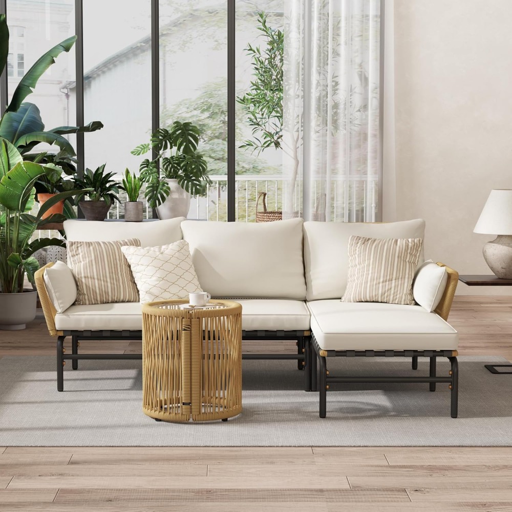 3ピースL字型屋外パティオ家具セット、取り外し可能なラウンジ - Outdoor Furniture L Shape のレビューと価格