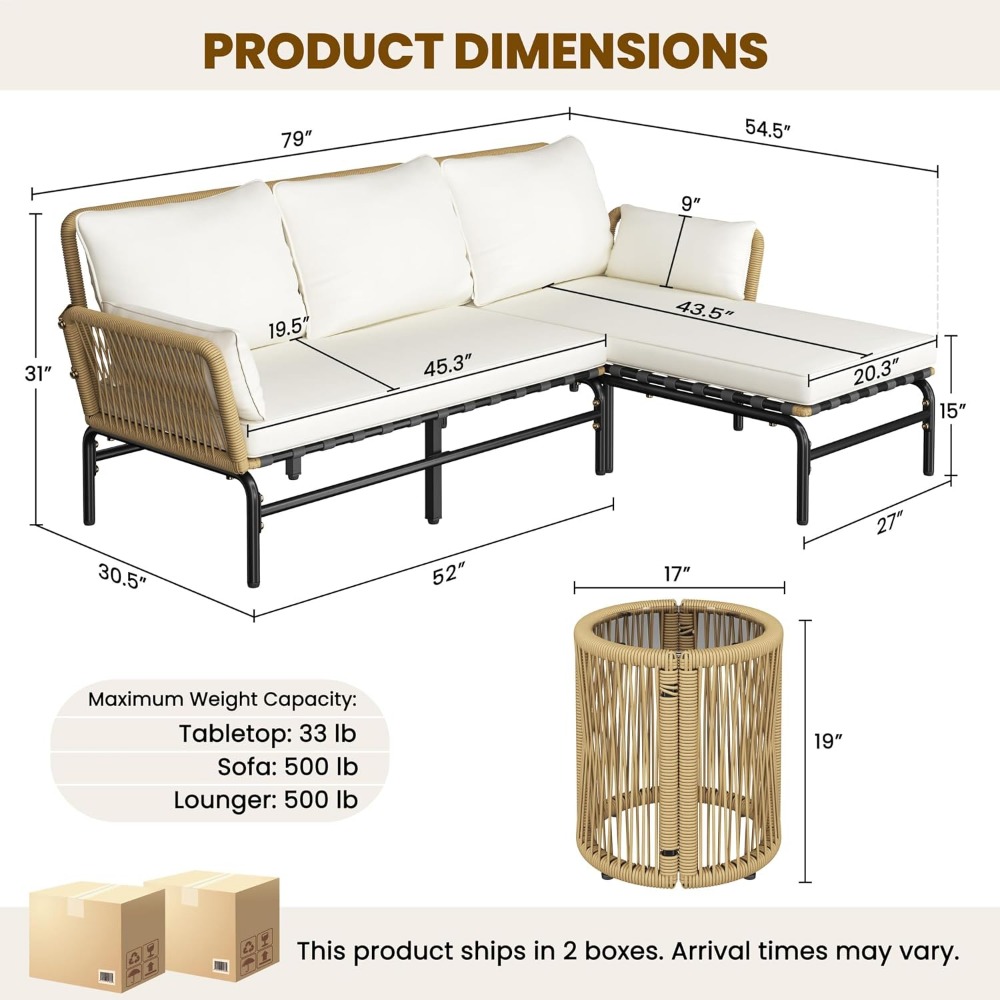 3ピースL字型屋外パティオ家具セット、取り外し可能なラウンジ - Outdoor Furniture L Shape のレビューと価格