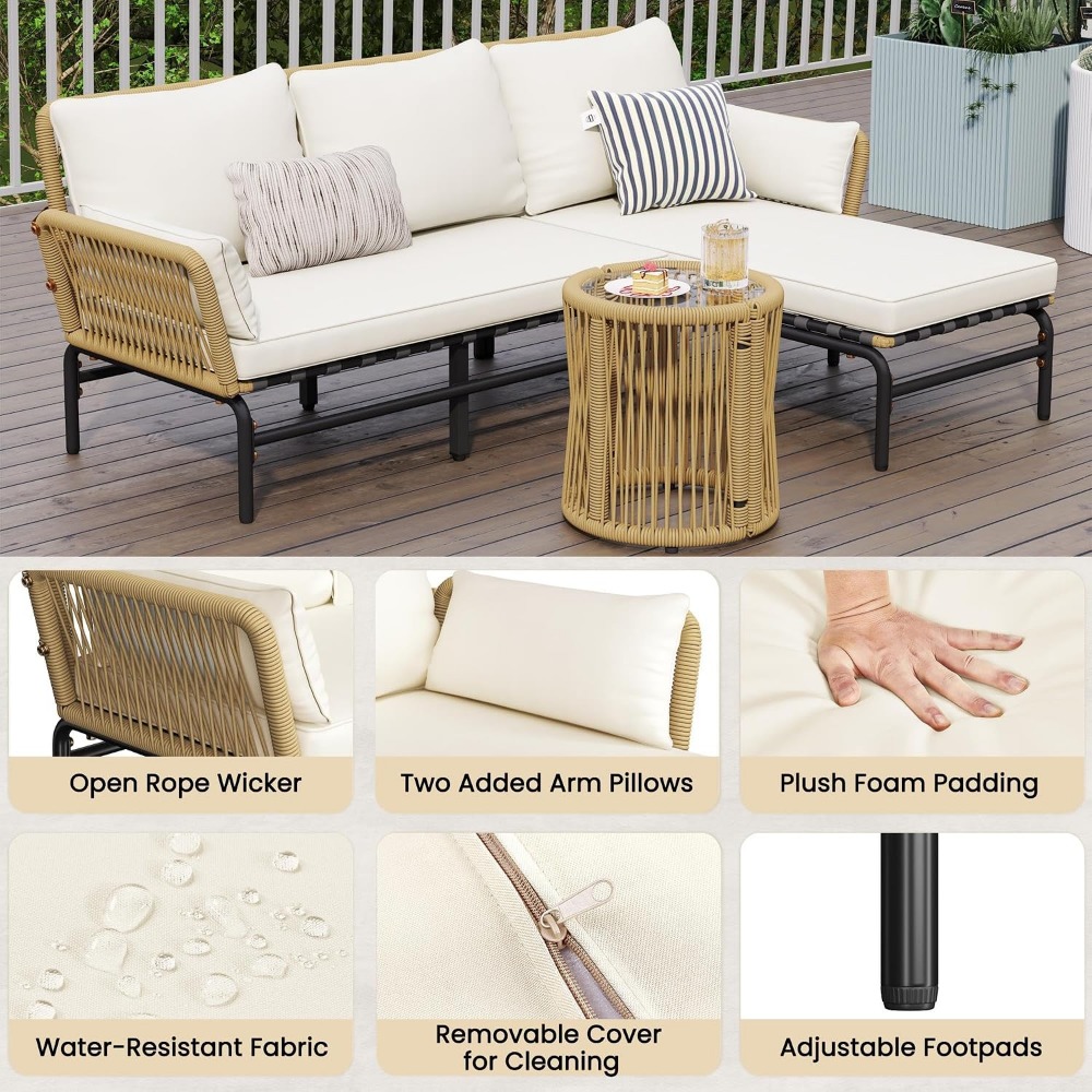 3ピースL字型屋外パティオ家具セット、取り外し可能なラウンジ - Outdoor Furniture L Shape のレビューと価格