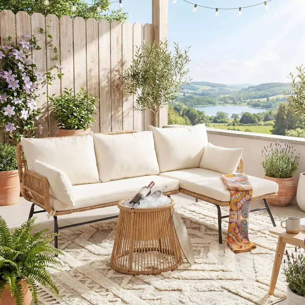 ボヘミアンスタイルのパティオ家具セット、クッション付き、屋外 - Outdoor Furniture L Shape のレビューと価格