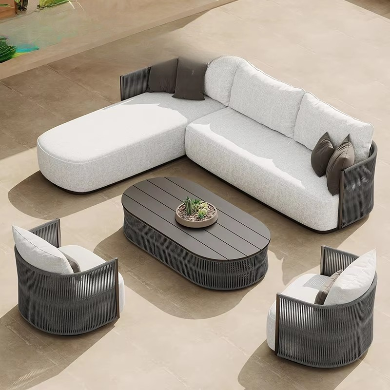 パティオセット ガーデン プール ロープ モダン ソファ 高 - Outdoor Furniture L Shape のレビューと価格