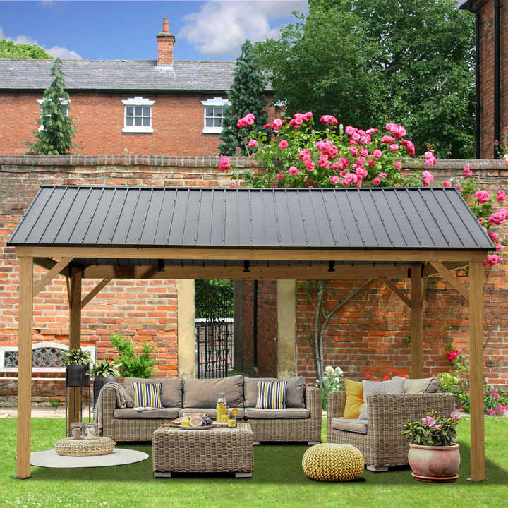 屋外用アルミフレームガゼボ、亜鉛メッキ鋼屋根、木製コーティン - Outdoor Furniture Gazebo のレビューと価格