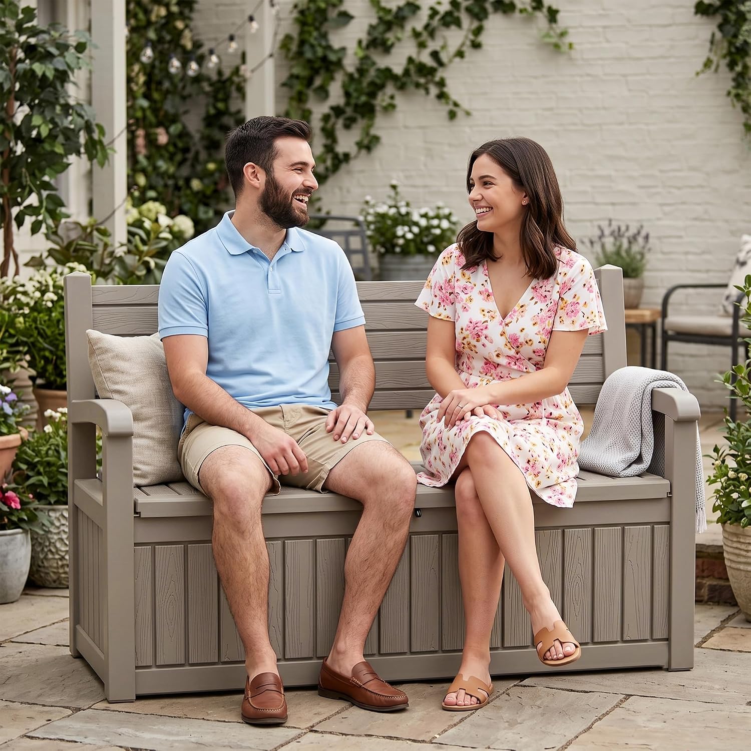 100ガロン屋外収納ベンチデッキボックス防水樹脂製ロック付き - Outdoor Furniture Resin のレビューと価格