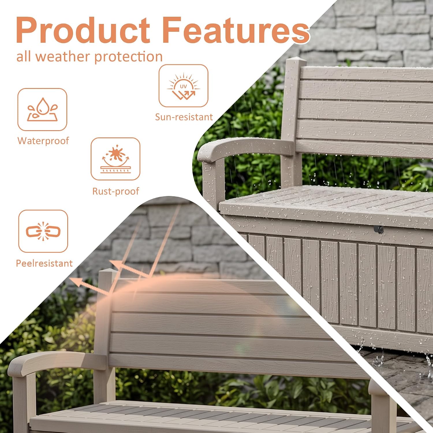 100ガロン屋外収納ベンチデッキボックス防水樹脂製ロック付き - Outdoor Furniture Resin のレビューと価格