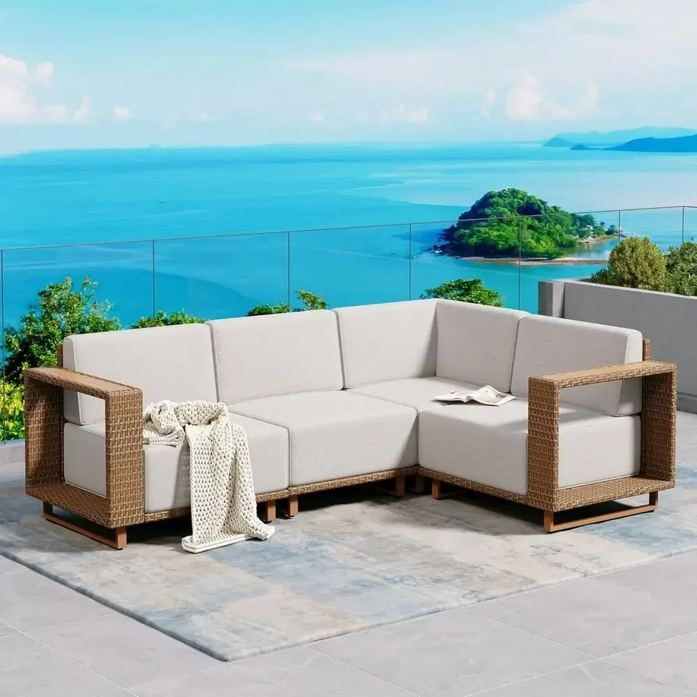 L字型屋外用セクショナルソファ、厚いクッション10個付き、芝 - Outdoor Furniture L Shape のレビューと価格