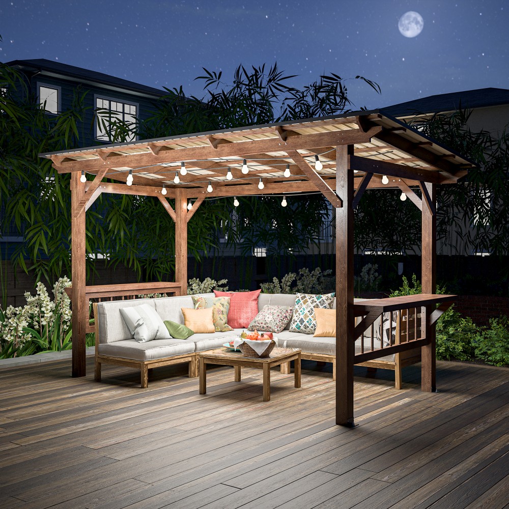 13フィート x 6.5フィートのモダンな木製パーゴラグリル - Outdoor Furniture Gazebo のレビューと価格