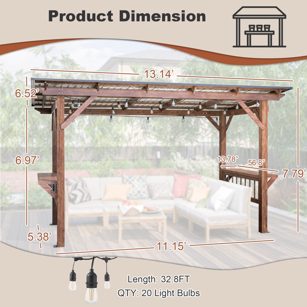 13フィート x 6.5フィートのモダンな木製パーゴラグリル - Outdoor Furniture Gazebo のレビューと価格