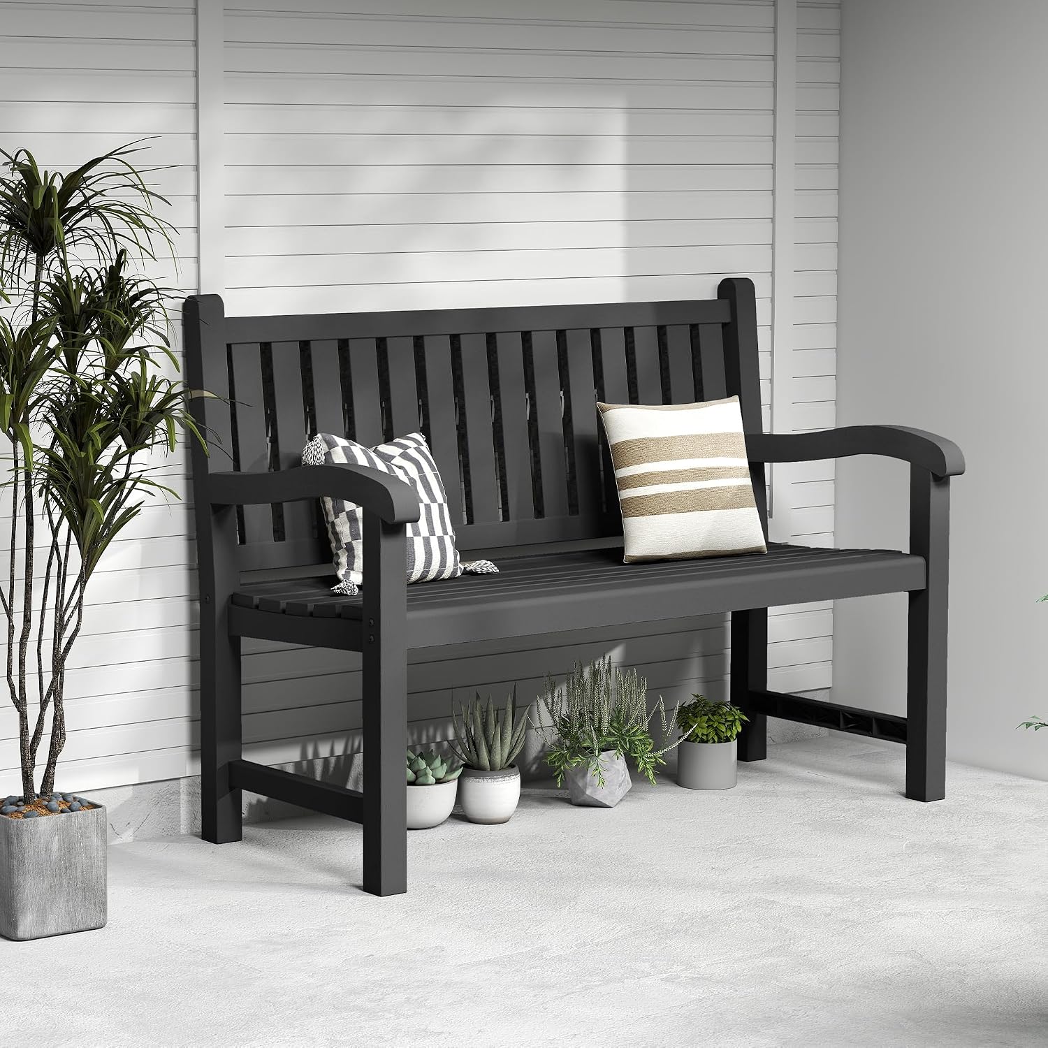 屋外用2人掛け樹脂製パティオチェア、防水スラット付き頑丈なフ - Outdoor Furniture Resin のレビューと価格