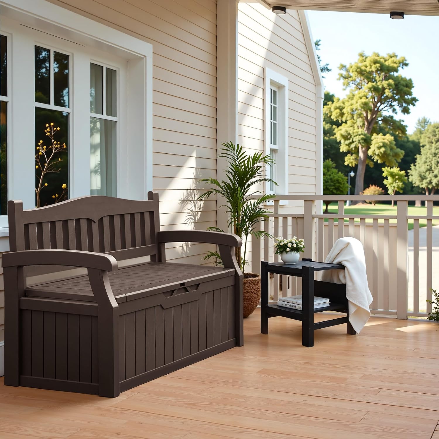 屋外収納ベンチ 80ガロン樹脂製デッキボックス パティオ家具 - Outdoor Furniture Resin のレビューと価格