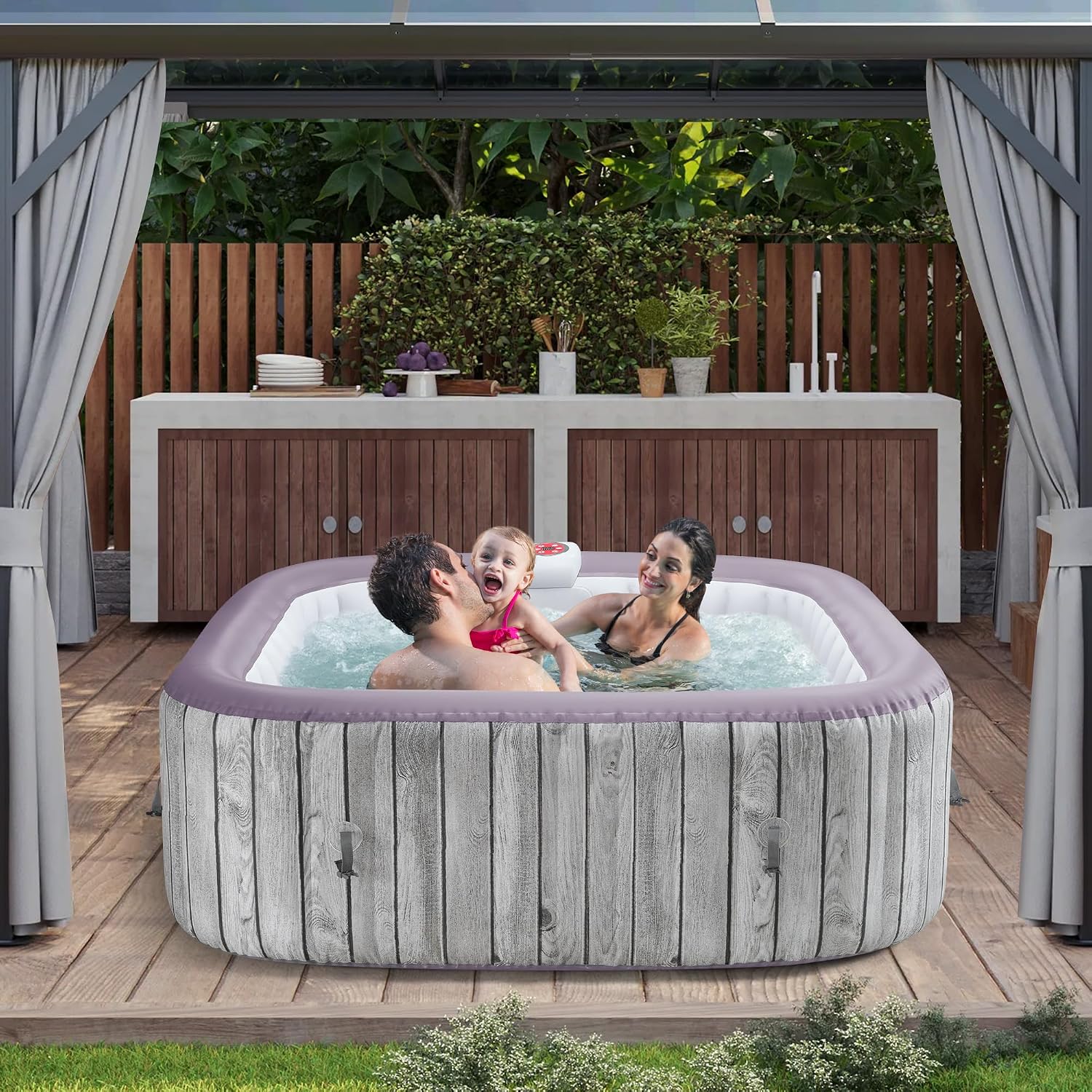 インフレータブルスクエアホットタブスパセット、屋外バブルマッ - Inflatable Hot Tub のレビューと価格