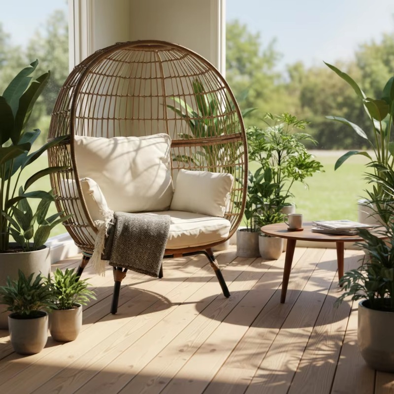 高品質屋外用籐製卵型チェア（クッション付き）テラス用ビーチラ - Outdoor Furniture Quality のレビューと価格